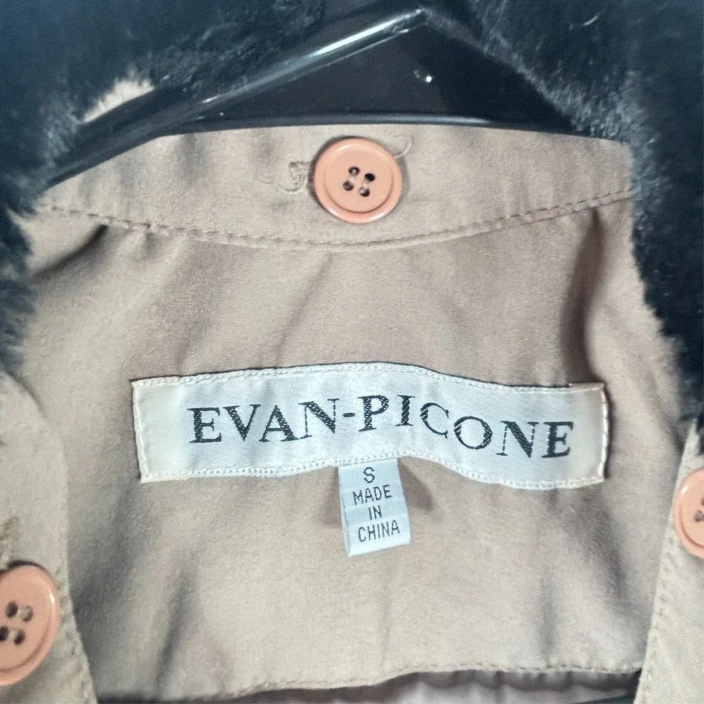 Evan‎ Picone Chore Coat Barn Jacket Quilted Fur Collar Black Beige Womens Sz S - Picture 4 of 7